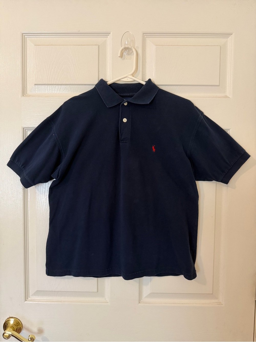 Vintage Made in USA Polo Ralph Lauren Navy Blue Pique Polo Shirt Medium